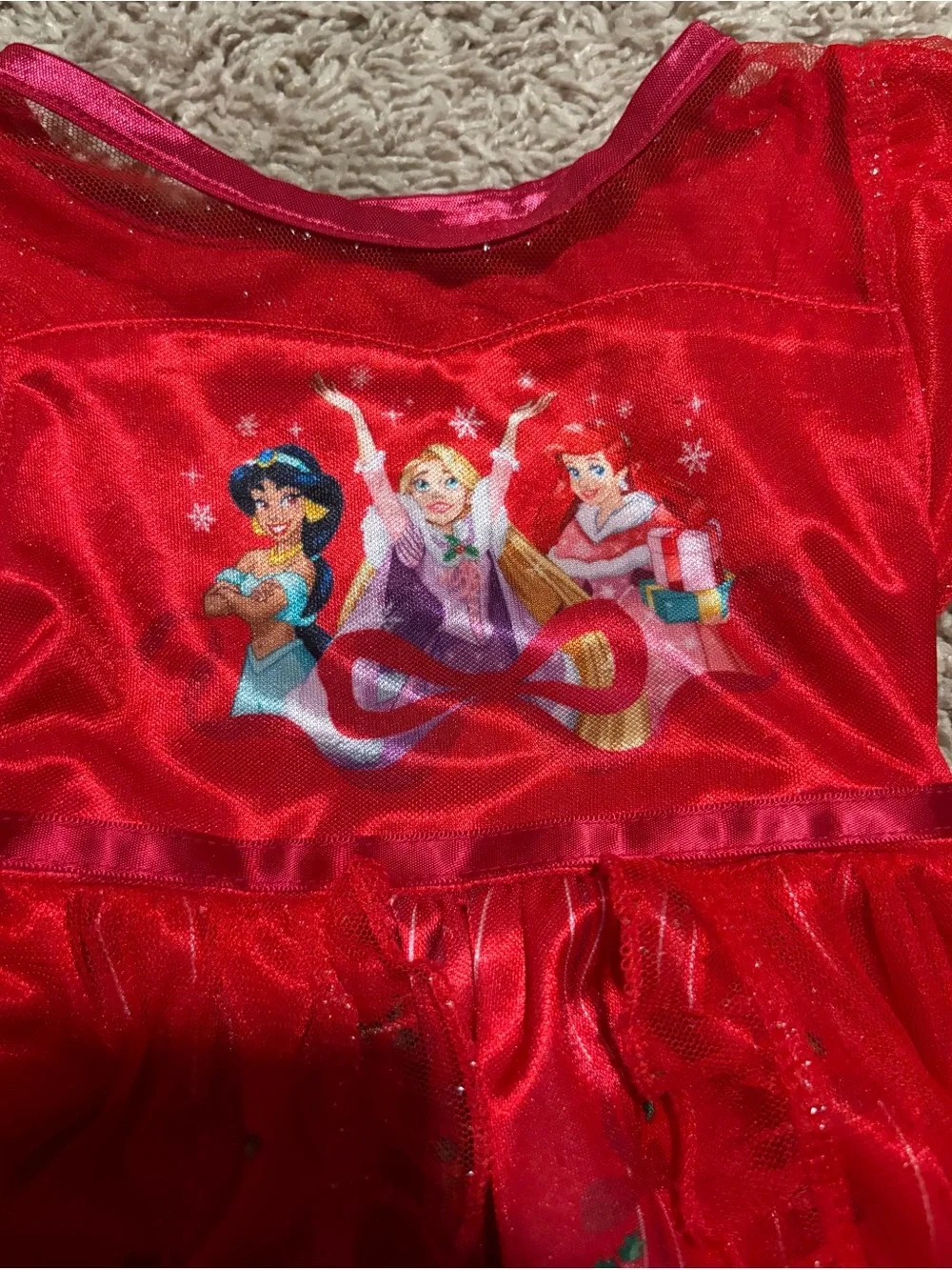 Disney Princess Christmas Dress 2T Red Holiday Tulle Jasmine Rapunzel Ariel